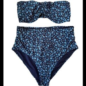 Old Navy Women’s High-Waisted Bikini Swim Top(M) & Bottom(L) Navy Blue Floral